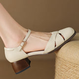 Women’s Leather Braided Ankle Strap Mid Heel Pumps