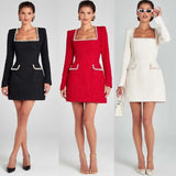 Monaco Lacceti Women's Tweed Pearl Trim Blazer Mini Dress