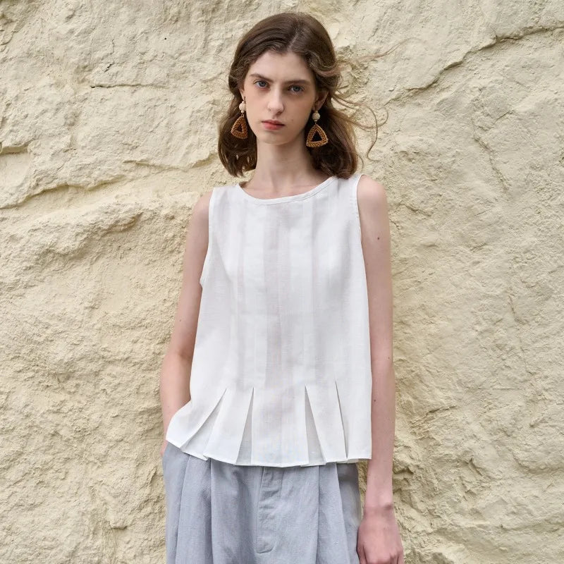 The Pleated Hem Linen Top