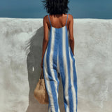 Women's Halter Wide Leg Jumpsuit Stripe Sleeveless
