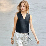 Women's Linen Tank Top V Neck Tie Front