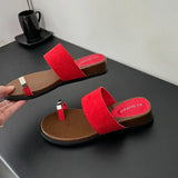 The Wide Strap Suede Toe Ring Slide