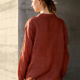 The Collarless Linen V-Neck Shirt