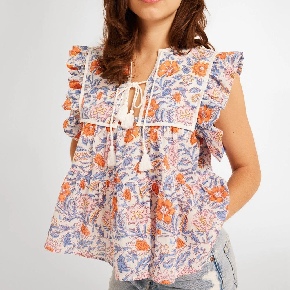 The Paisley Tassel Ruffle Top