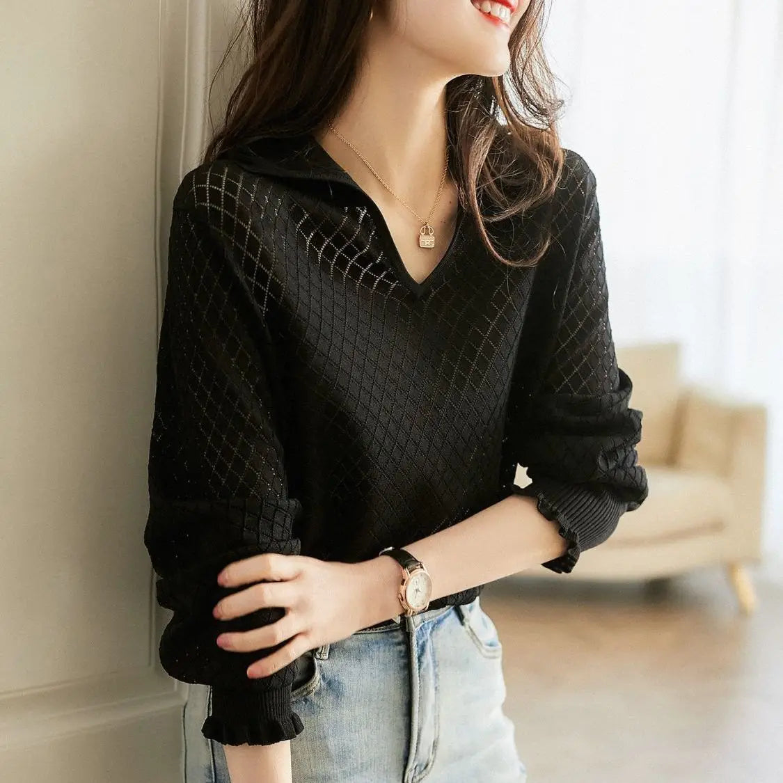 Céleste Diamond Knit Top