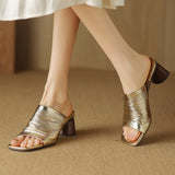 The Ruched Leather Block Heel Mule