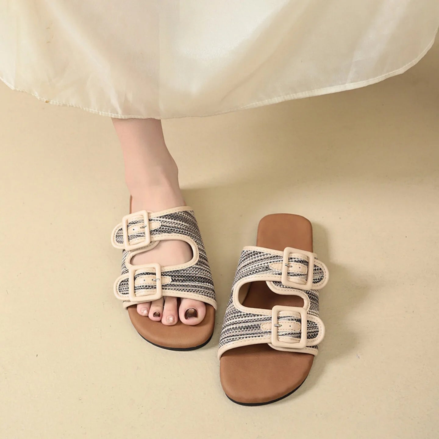 Tulum Woven Flat Sandals in Black — Sandals