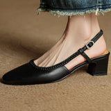 Women's Leather Slingback Heeled Sandals Round Toe