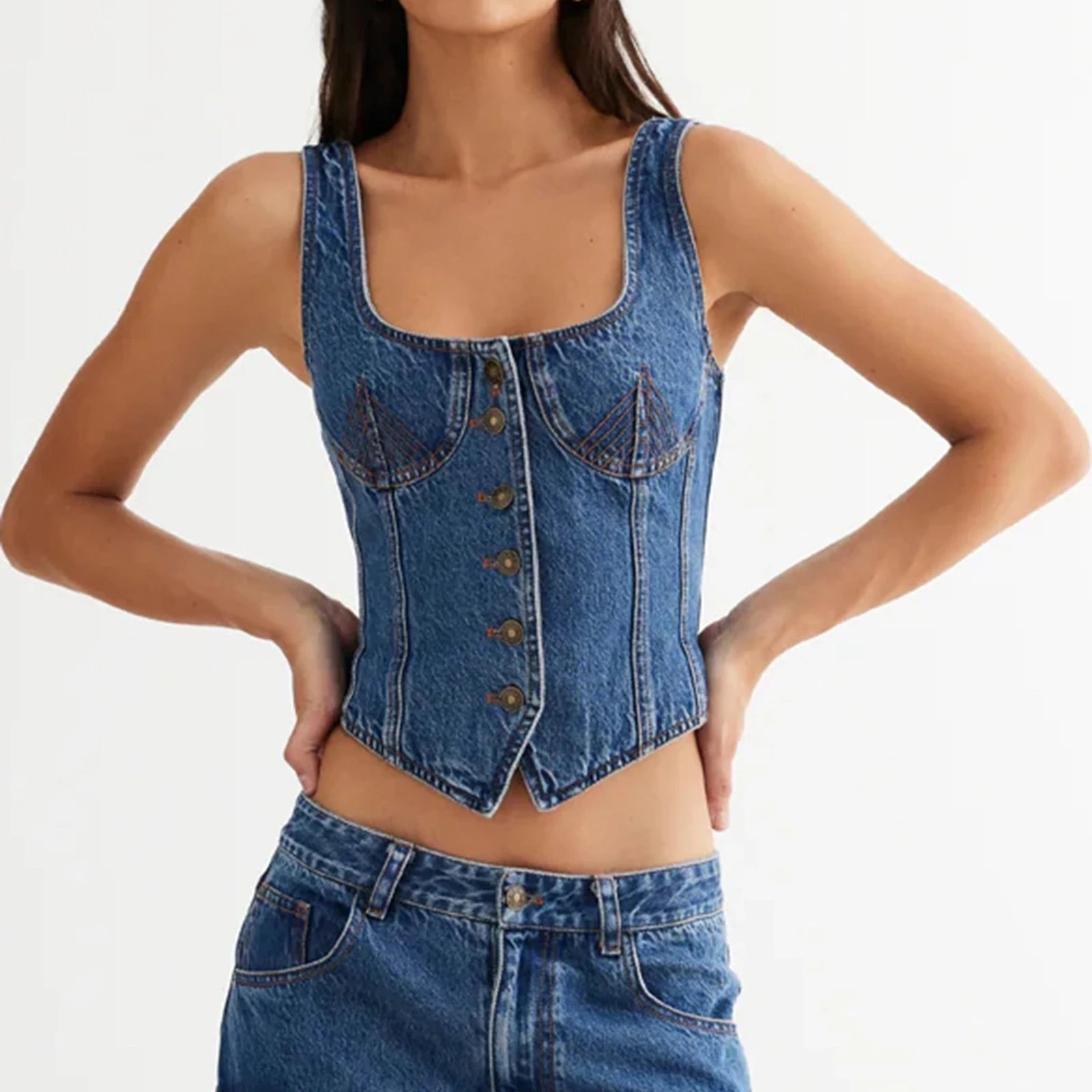 Angelina Denim Vest Top