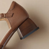 Women’s Leather Braided Ankle Strap Mid Heel Pumps