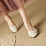 Women’s Leather Braided Ankle Strap Mid Heel Pumps