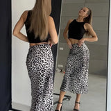 Harper Satin Leopard Midi Skirt