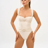 Ruched Rosette Bandeau One-Piece Swimsuit