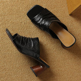 The Ruched Leather Block Heel Mule