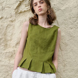 The Pleated Hem Linen Top