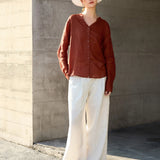 The Collarless Linen V-Neck Shirt