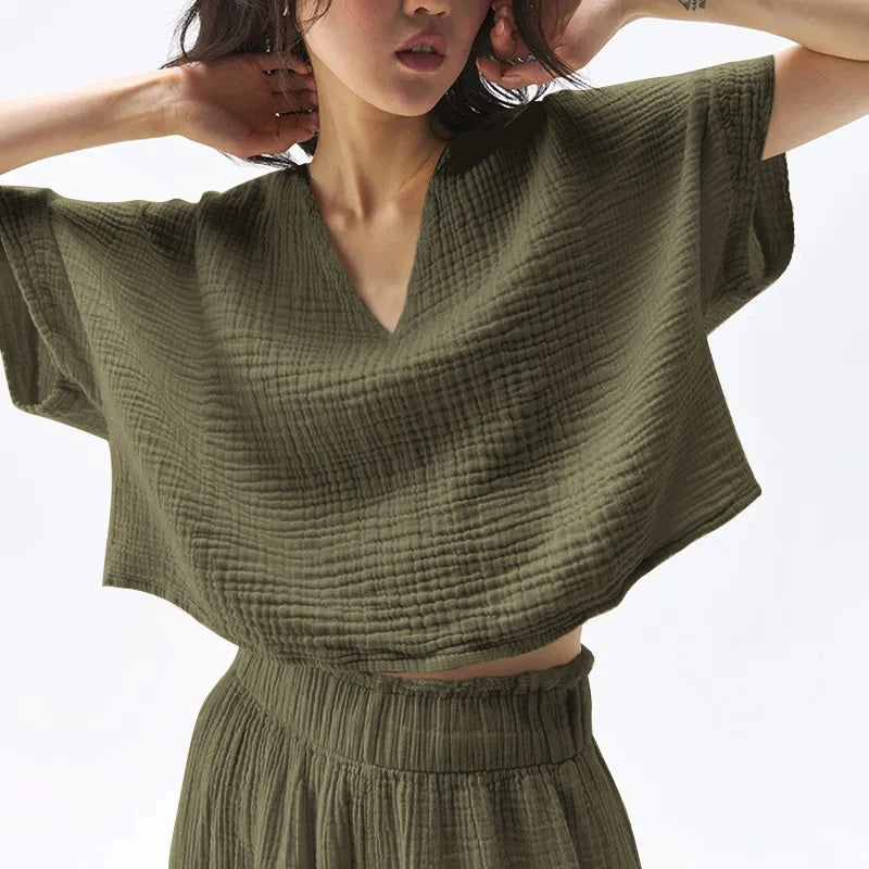 The Gauze V-Neck Crop Tee