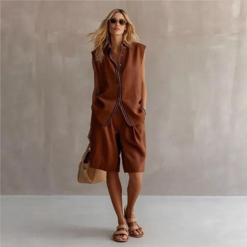 Women's Linen Two Piece Set Sleeveless Summer