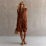 Women's Linen Two Piece Set Sleeveless Summer