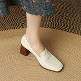The Square Toe Leather Block Heel Pump