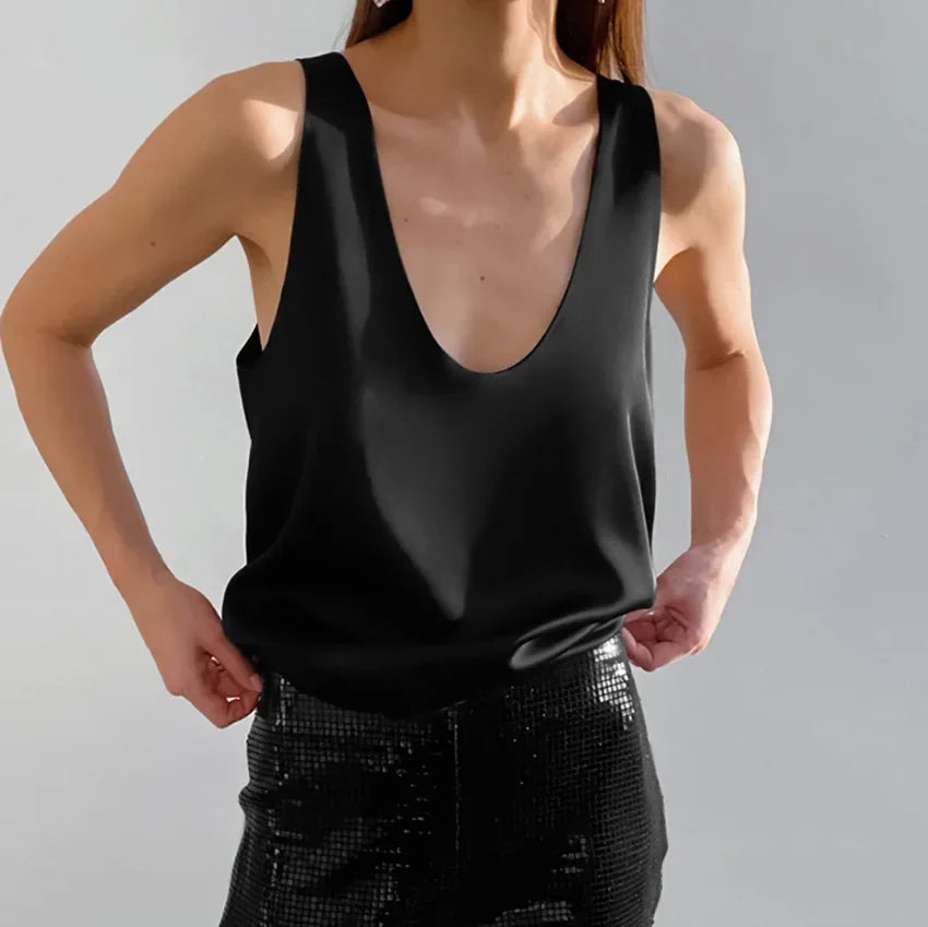 Lissia Deep Drape Satin Tank – Lacceti Lissia Deep Drape Satin Tank – Lacceti