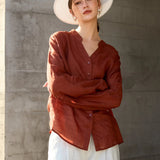 The Collarless Linen V-Neck Shirt