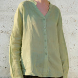 The Collarless Linen V-Neck Shirt