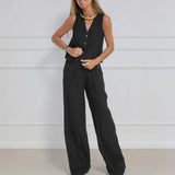 Women's Linen Two Piece Set Wide Leg Pants