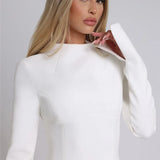 Elara White High Neck Long Sleeve Mini Dress