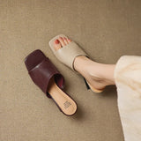 The Wide Strap Leather Flat Slide