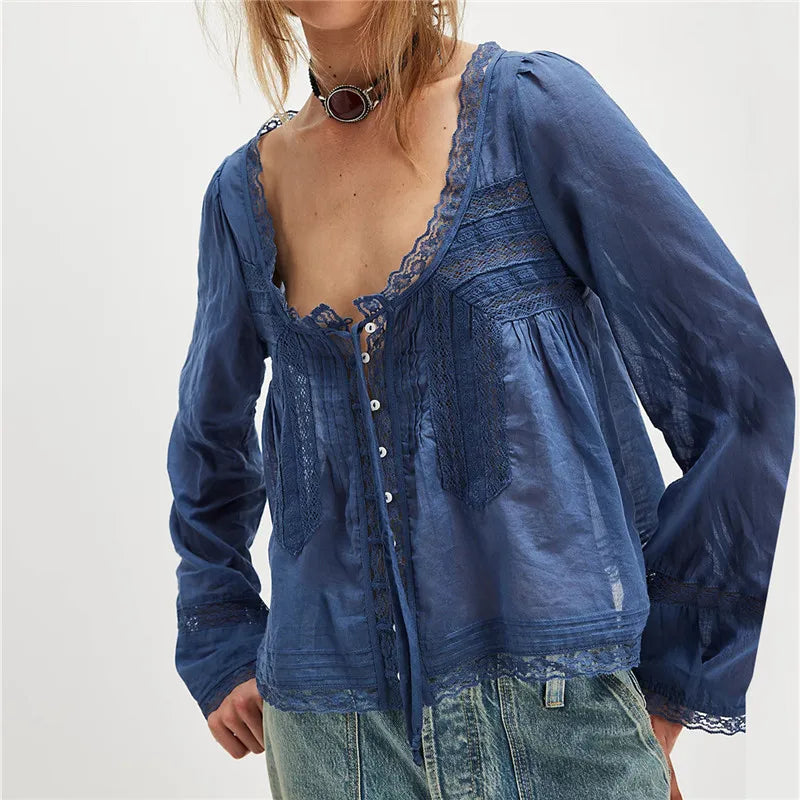 The Lace Trim Tie-Front Blouse