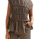 Women’s Ruched Cap Sleeve Peplum Top