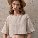 The Boxy Linen Crop Top