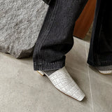 Women’s Leather Croc-Embossed Low Heel Mules