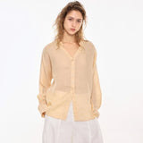 The Collarless Linen V-Neck Shirt