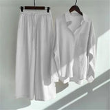 Women's Linen Two Piece Shirt Pants Set