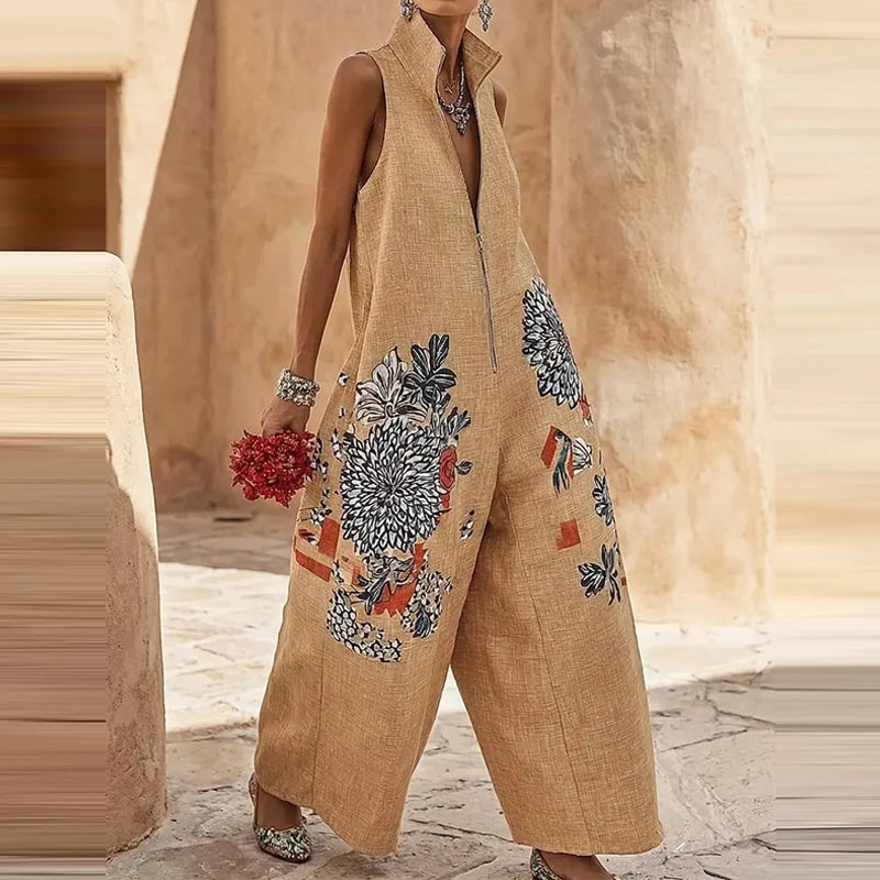 Women's Floral Wide Leg Jumpsuit Sleeveless Summer