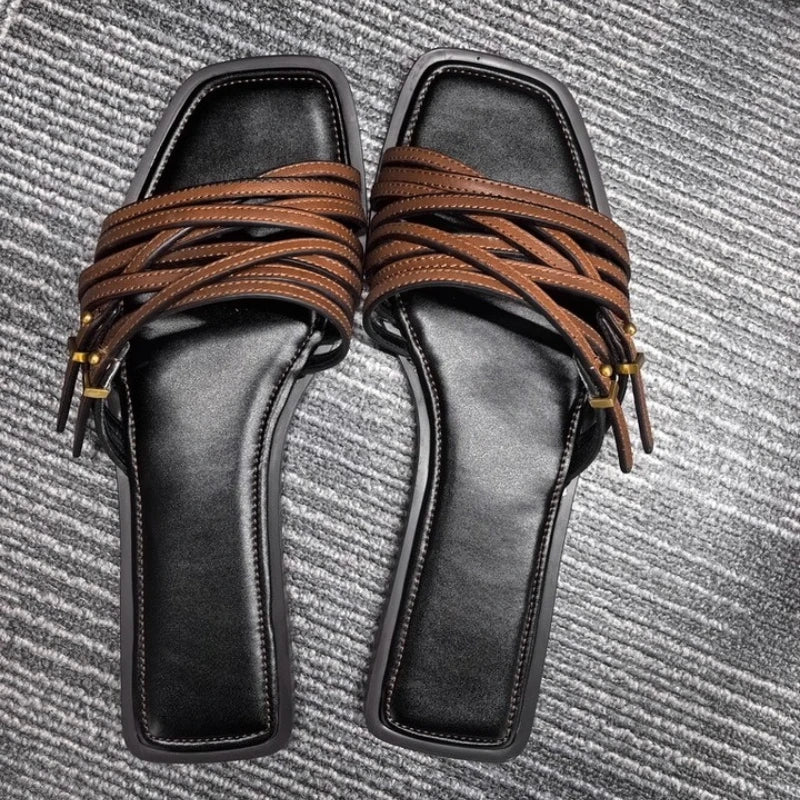 Capri Leather Flat Slides — Sandals