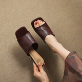 The Wide Strap Leather Flat Slide