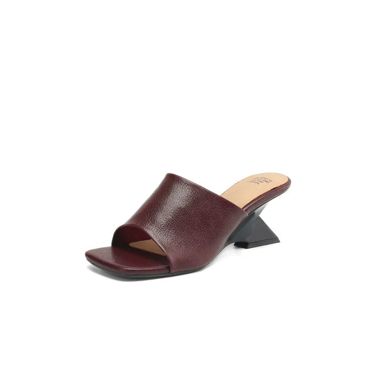 The Wide Strap Leather Flat Slide