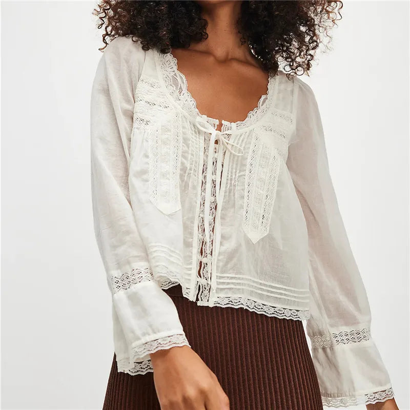 The Lace Trim Tie-Front Blouse