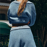 Women's Knit 2 Piece Shorts Set V Neck