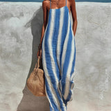 Women's Halter Wide Leg Jumpsuit Stripe Sleeveless