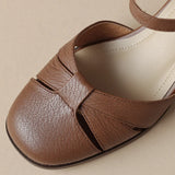 Women’s Leather Braided Ankle Strap Mid Heel Pumps