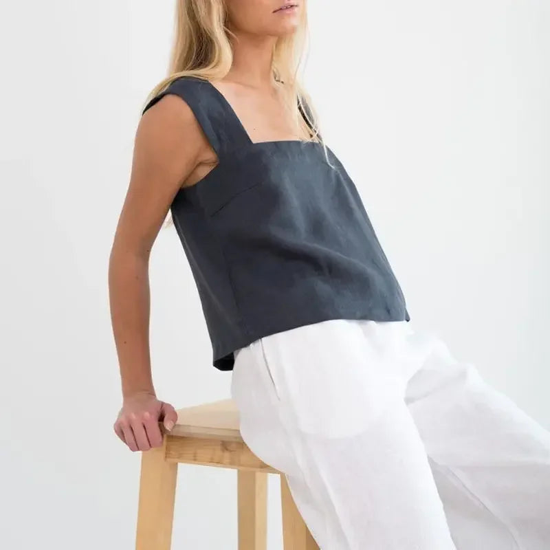 The Square Neck Linen Crop Tank