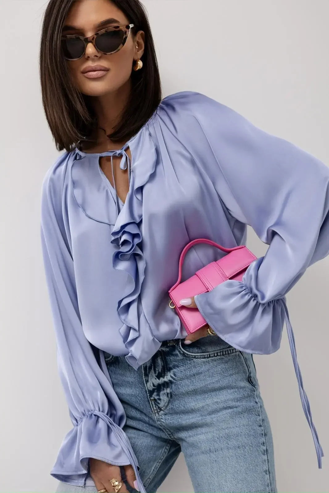 Liora Satin Ruffle Blouse – Lacceti Liora Satin Ruffle Blouse – Lacceti