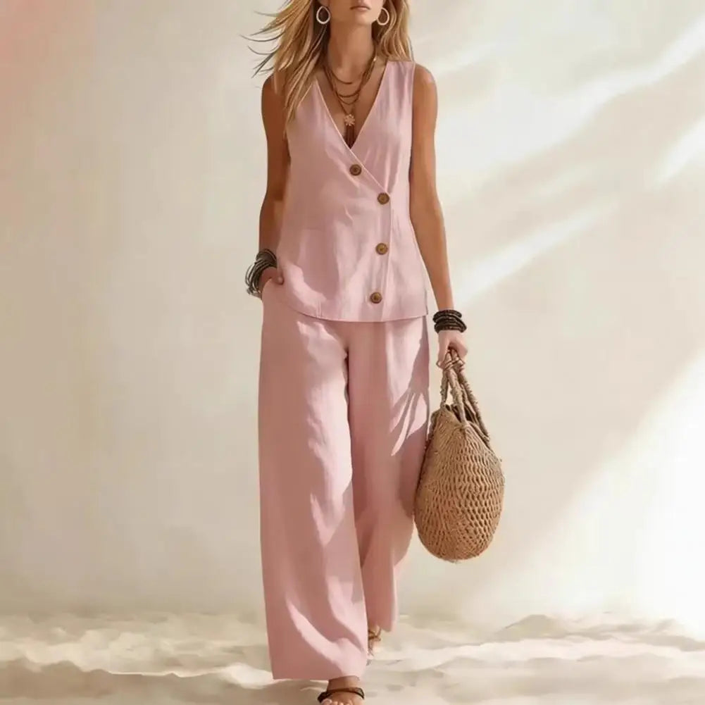 Women's Sleeveless Tank Top Wide Leg Pants Set