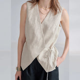 Women's Linen Tank Top V Neck Sleeveless