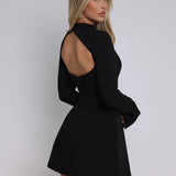 Elara White High Neck Long Sleeve Mini Dress