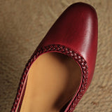 Women's Leather Slingback Heeled Sandals Round Toe